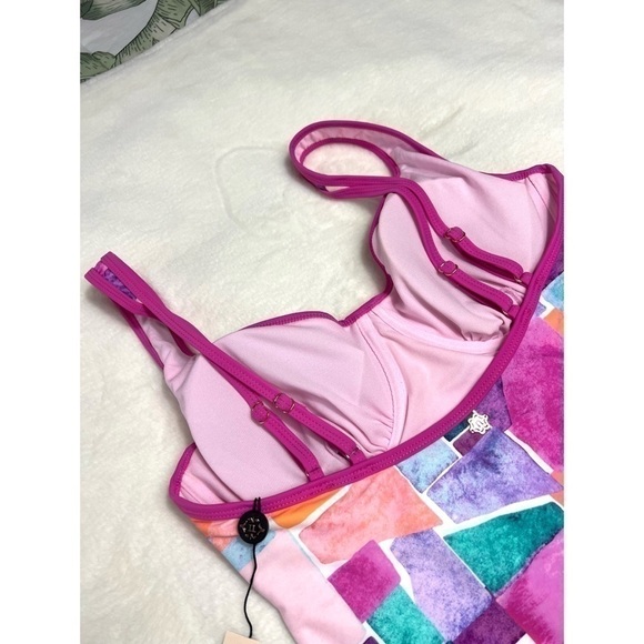 Nanette Lepore Pink Multi Color Block Molded One Piece Swimsuit Size 12 Large - Picture 6 of 7